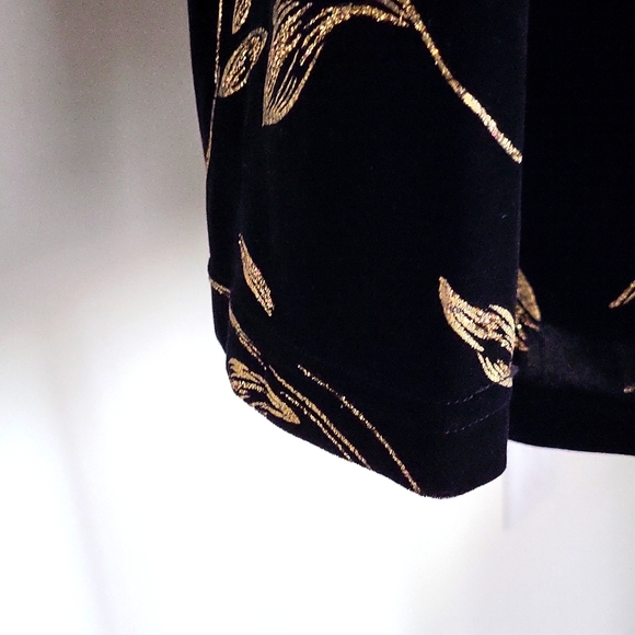 Women's Evening Dress Jacket Black Velvet Gold Floral Size 18W - Picture 3 of 8